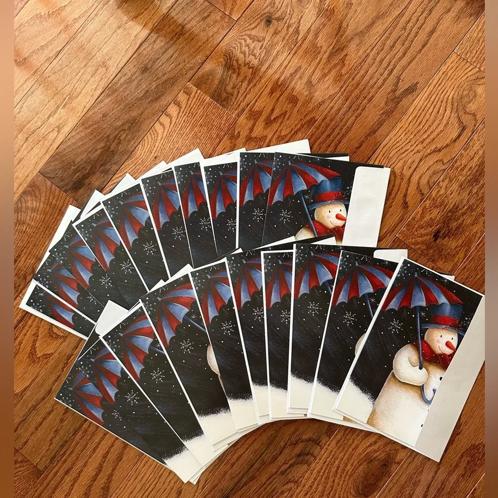New 18 of Holiday Cards “Snowman with Umbrella” with envelopes.